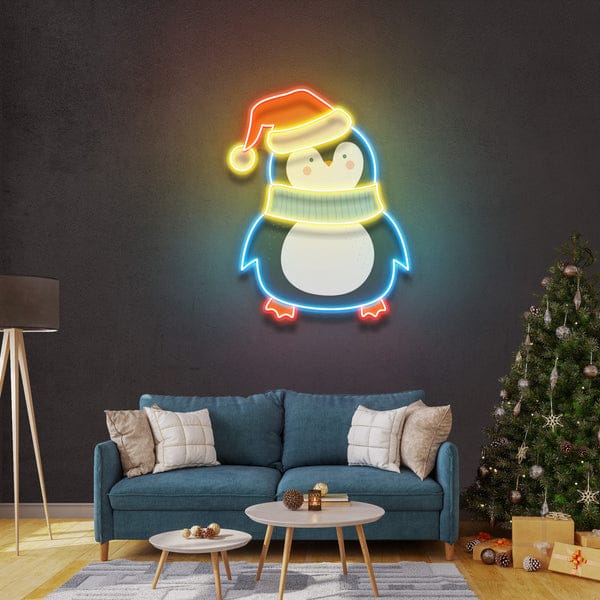 Penguin with Xmas hat Art Work LED Neon Sign